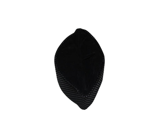 Kufi Hat featuring a black velvet base with a silver metallic crisscross weave pattern and a traditional flat-top crown.