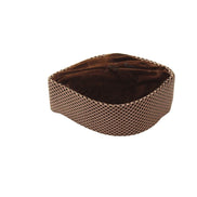 Kufi Hat featuring a deep brown velvet interior and a tan micro-dot crisscross grid pattern across the exterior.