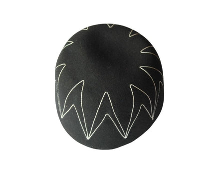 Awo Cap featuring a black wool body with white zigzag zenith stitching