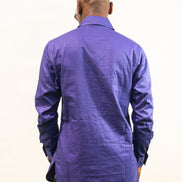 Blue Zipper Cotton Long Sleeve Shirt