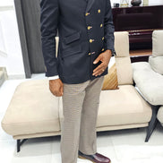 Eight Button Virgin Wool Double Breasted Blazer.