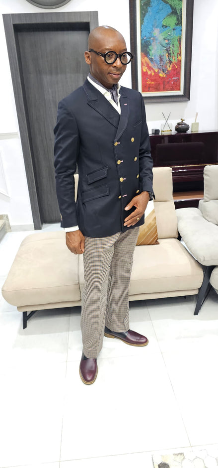 Eight Button Virgin Wool Double Breasted Blazer.