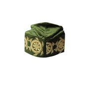 Fila Cap featuring olive green velvet with a central gold starburst and flowing gold leaf embroidery around the base.