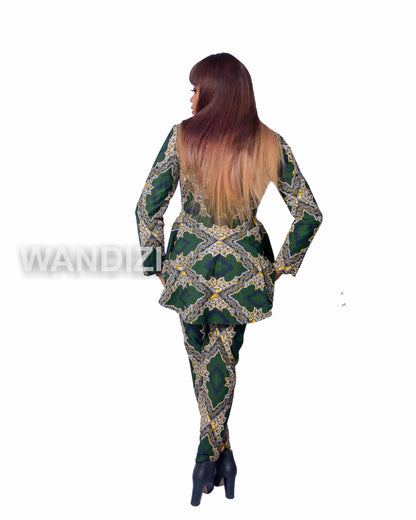 Ankara Jacket with Gold badge and matching slim pants, Ankara Jacket, Ankara pants