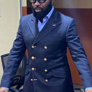 Eight Button Virgin Wool Double Breasted Blazer.