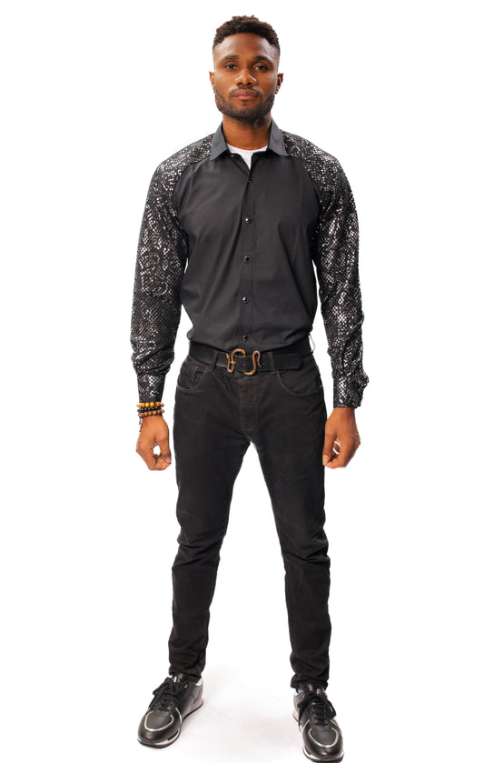 Black and Silver Snake Skin Shirt, African Men Shirt, African Mens Clothing