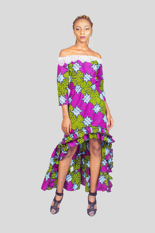 Ankara Off the Shoulder High Low Dress, African Print Dress, African Clothing for Women