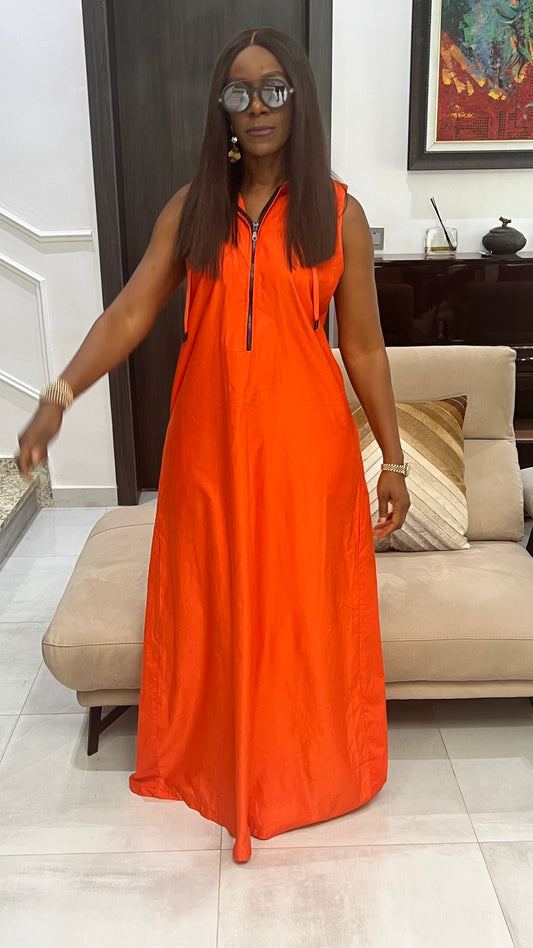 Orange Light thin Chiffon Fit and Flared Maxi Dress