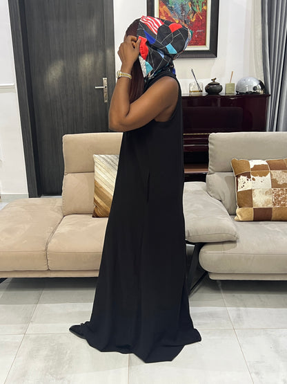 Black thin Chiffon Fit and Flared Maxi Dress