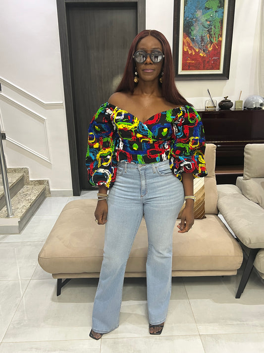 Multicolored Off the Shoulder Puff Sleeved Top, Ankara Crop Top