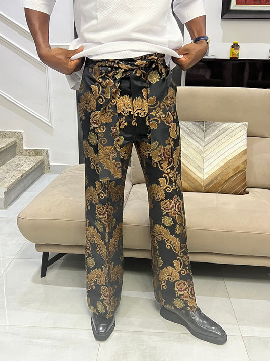 Gold and Black Satin Leg Pants, Wide Leg Pants