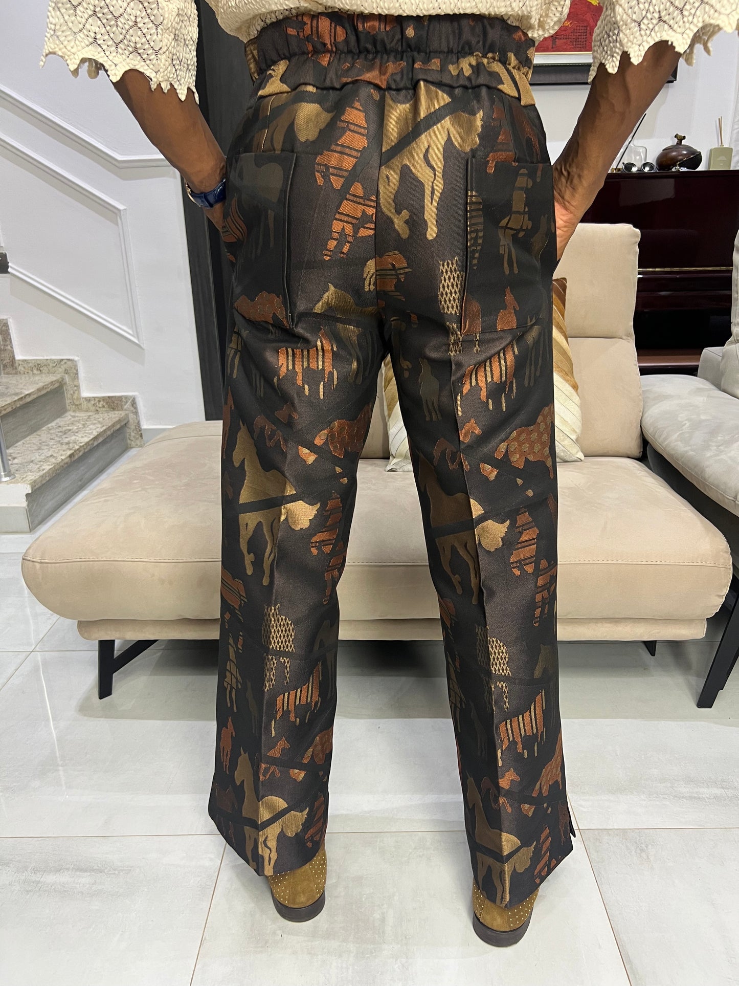 Bronze and Black Jacquard Pants