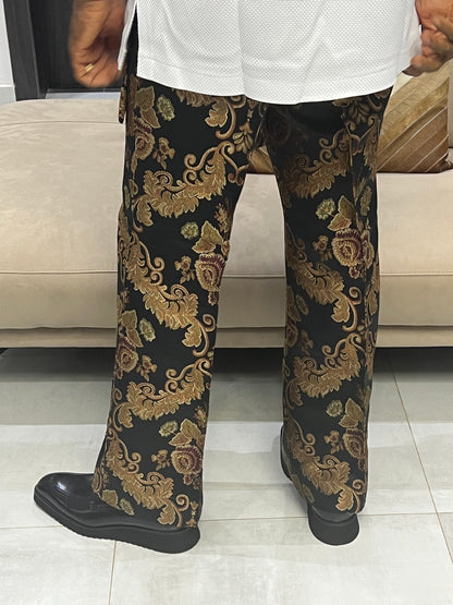 Gold and Black Satin Leg Pants, Wide Leg Pants