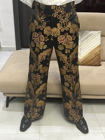 Gold and Black Satin Leg Pants, Wide Leg Pants