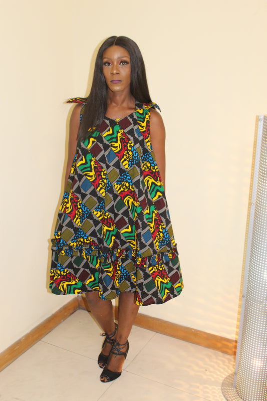 African Print Ankara Flare Dress, Ankara Flare Dress, African Wax Dress. African Women Clothing