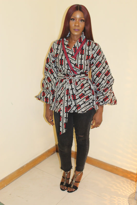 African Print Peplum Wrap Kimono Top, Ankara Peplum Jacket, Ankara Wrap Top