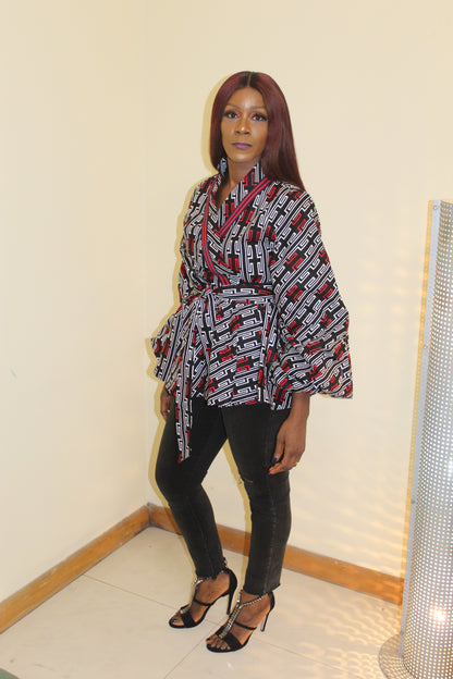 African Print Peplum Wrap Kimono Top, Ankara Peplum Jacket, Ankara Wrap Top