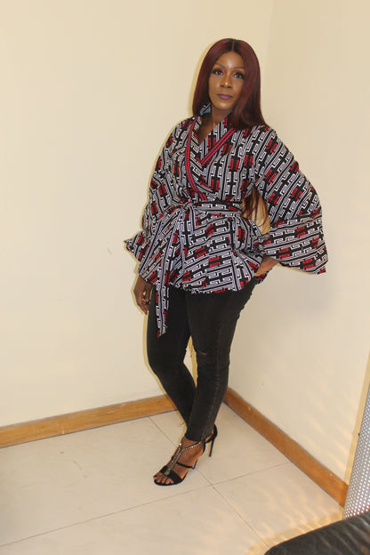 African Print Peplum Wrap Kimono Top, Ankara Peplum Jacket, Ankara Wrap Top