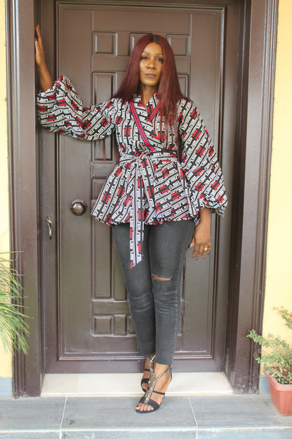 African Print Peplum Wrap Kimono Top, Ankara Peplum Jacket, Ankara Wrap Top