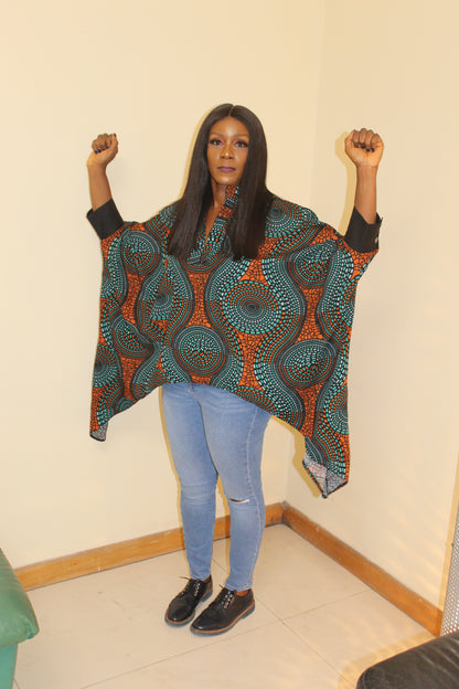 African Print Batwing Top, African inspired print Top, Batwing Blouse