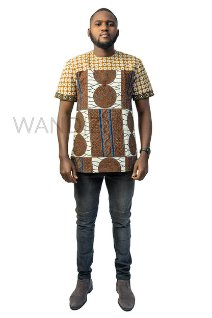 Brown Ankara Shirt, African Men Clothing, African Mens Wear, Ankara Shirt