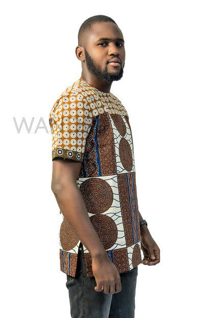 Brown Ankara Shirt, African Men Clothing, African Mens Wear, Ankara Shirt