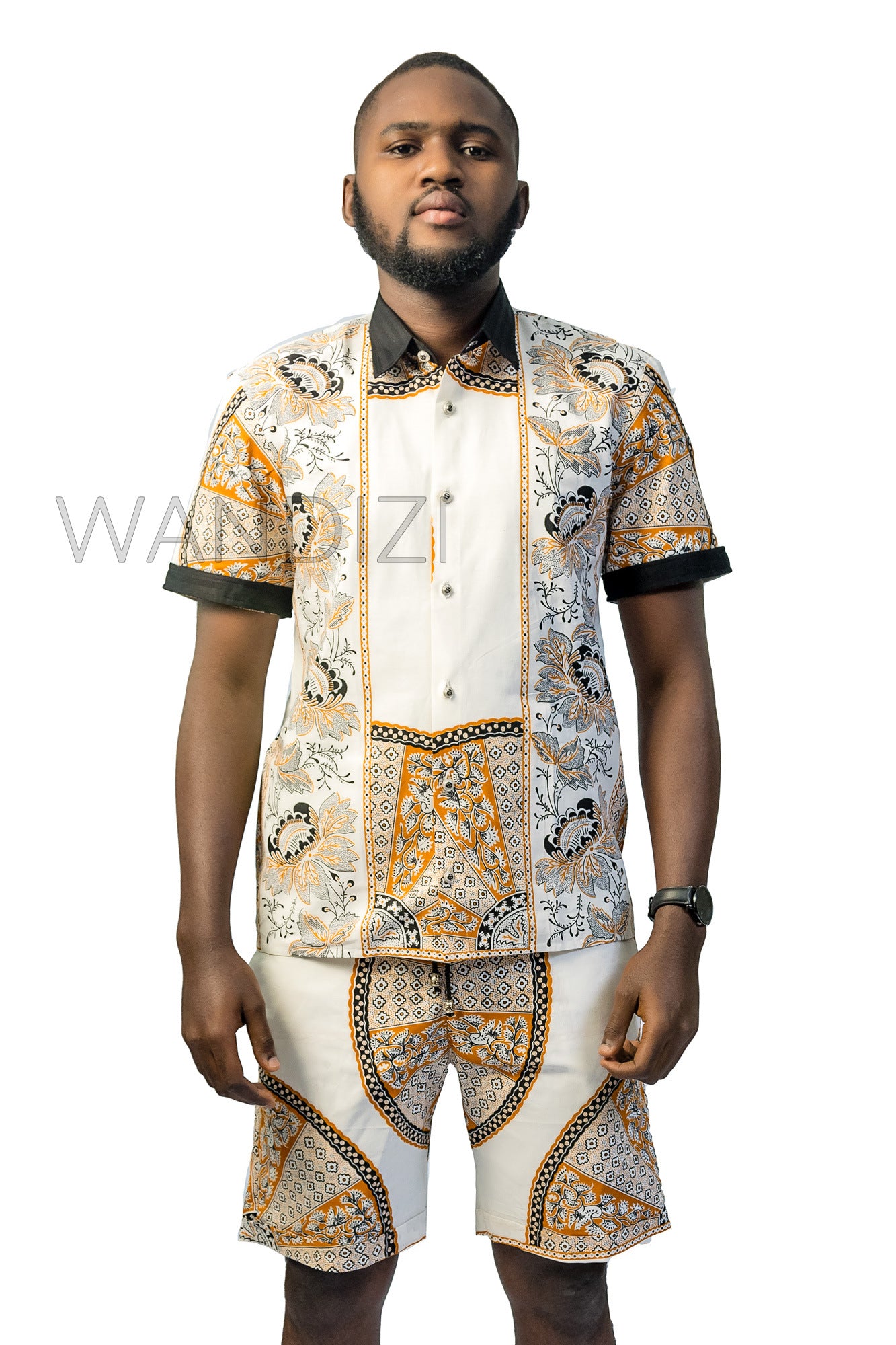 Biege Ankara Shirt, African Men Clothing, African Mens Wear, Ankara Shirt