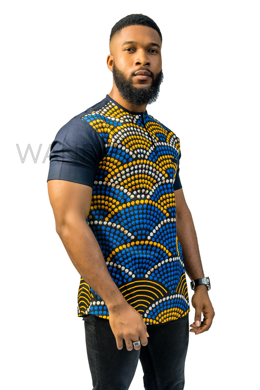 Blue Ankara Shirt, African Men Clothing, African Mens Wear, Ankara Shirt