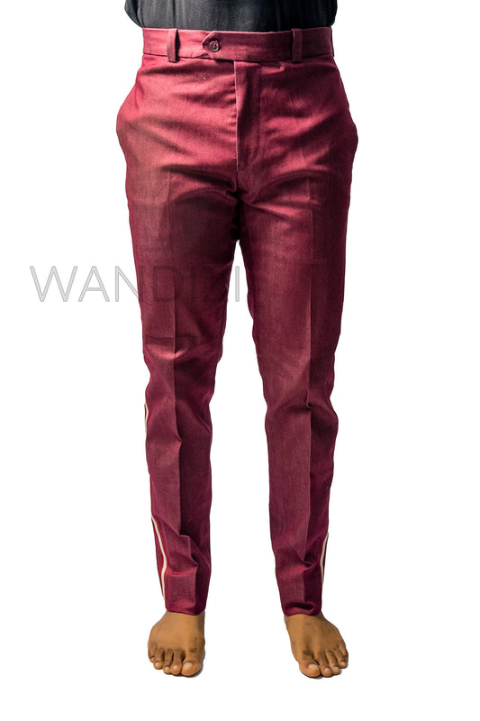 Burgundy Side Stripe Jeans, Side Stripes Denim Pants, Jeans For Men