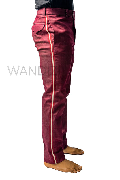 Burgundy Side Stripe Jeans, Side Stripes Denim Pants, Jeans For Men