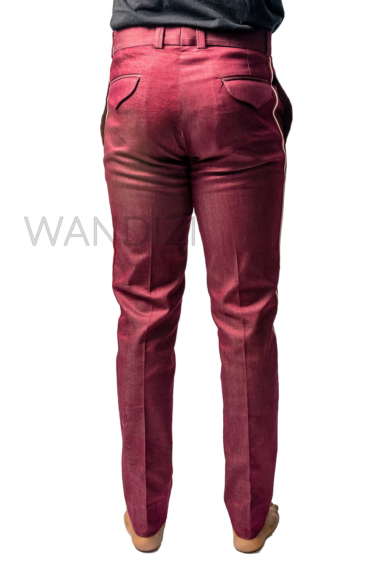 Burgundy Side Stripe Jeans, Side Stripes Denim Pants, Jeans For Men