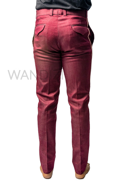 Burgundy Side Stripe Jeans, Side Stripes Denim Pants, Jeans For Men