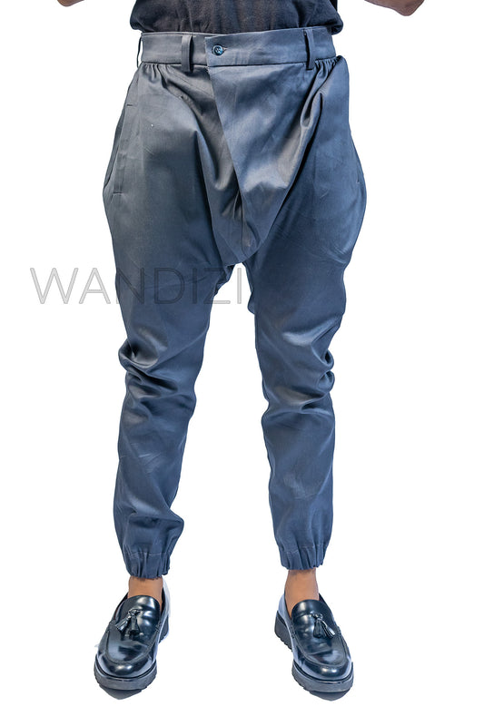 Drop Crotch Harem Khaki Style Pants, Low Crotch Harem Pants, Blue Harem Pants