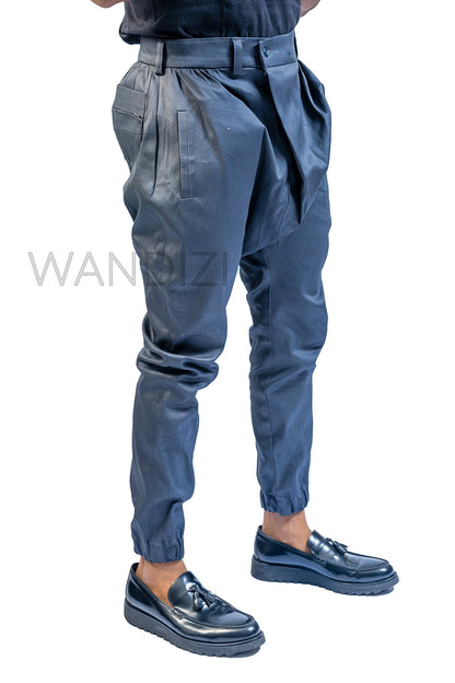 Drop Crotch Harem Khaki Style Pants, Low Crotch Harem Pants, Blue Harem Pants