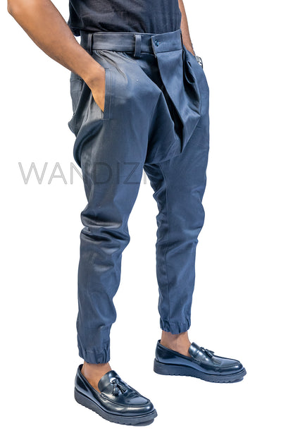 Drop Crotch Harem Khaki Style Pants, Low Crotch Harem Pants, Blue Harem Pants