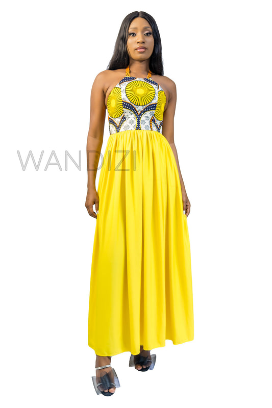 Halter Neck African Print Maxi Dress, Ankara Long Dress, Wax Print Halter Neck Long Dress