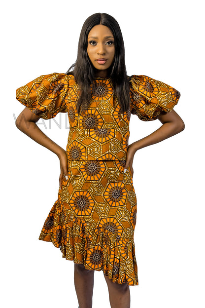 African Print Crop Top & Side Pleated Skirt, Ankara 2piece Skirt Set, African Clothing for Women