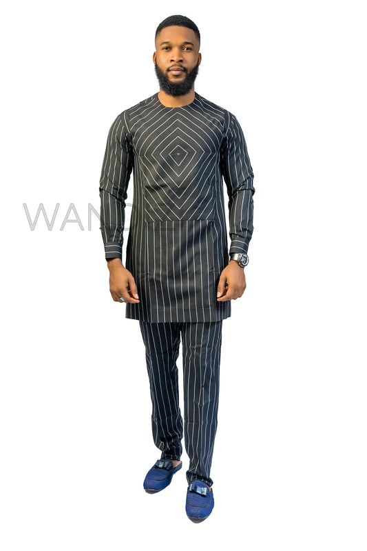 Precision Striped Black and White Suit, 2PC African MenS Clothing, African Wedding Men