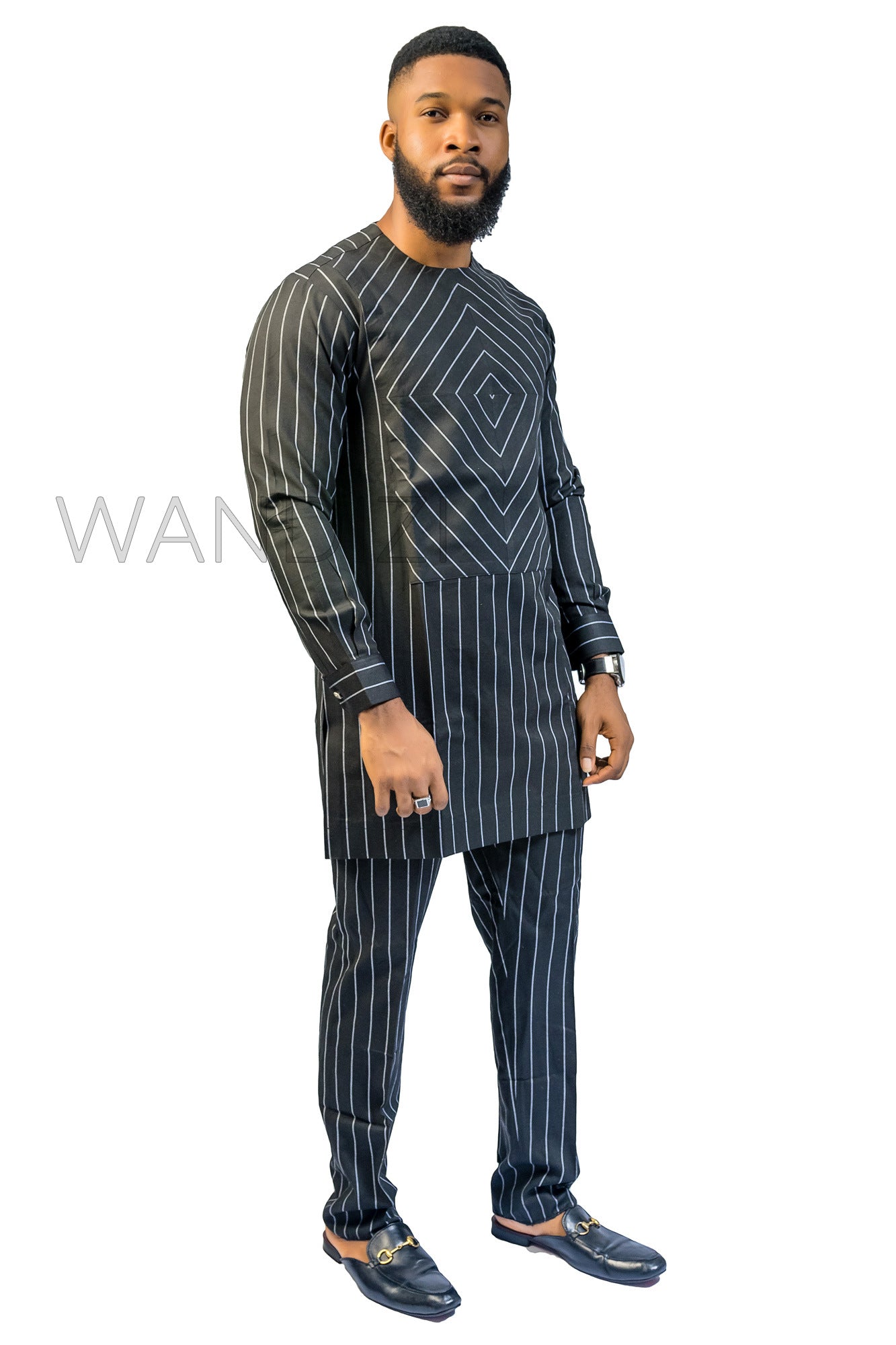 Precision Striped Black and White Suit, 2PC African MenS Clothing, African Wedding Men