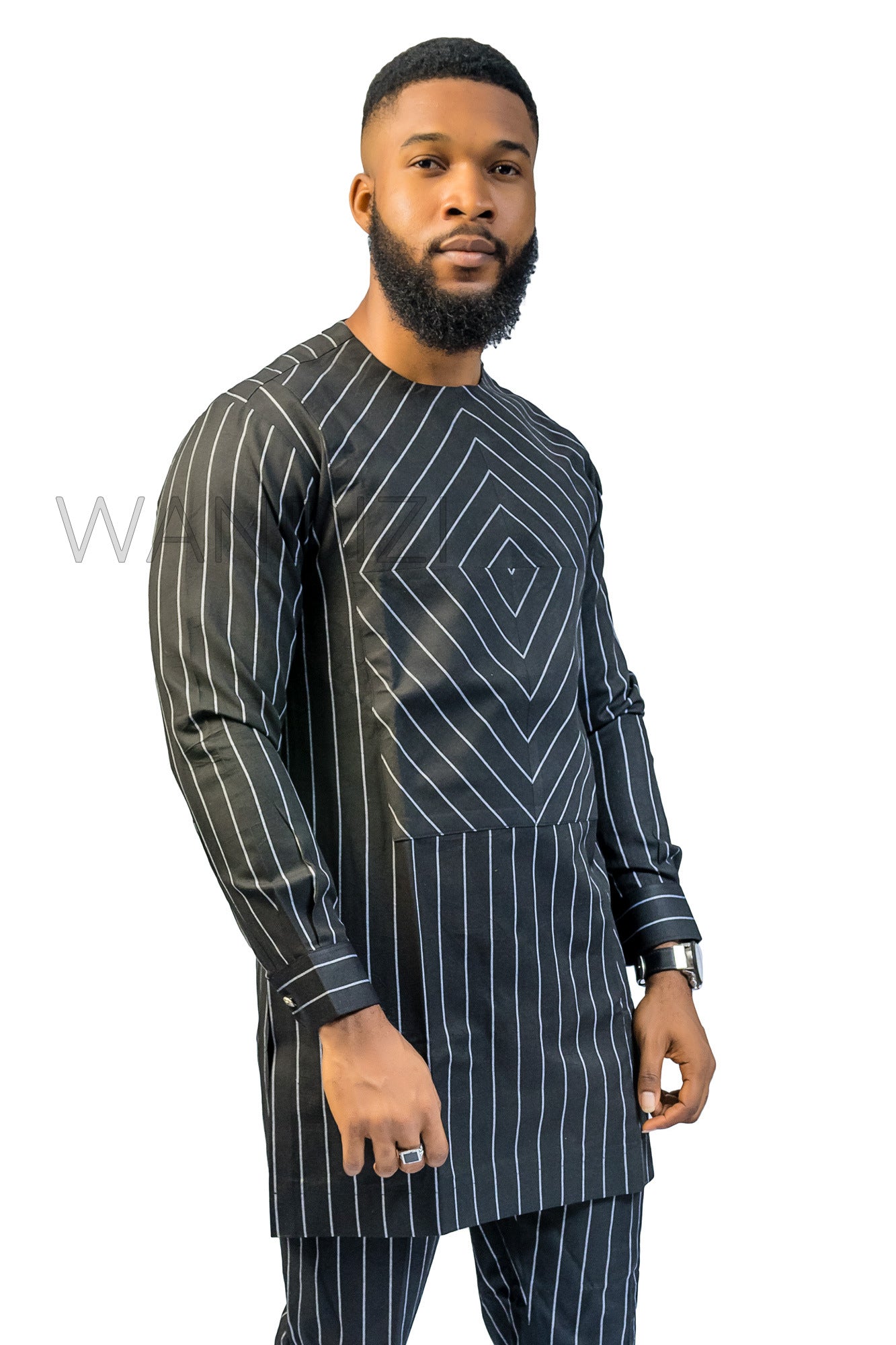 Precision Striped Black and White Suit, 2PC African MenS Clothing, African Wedding Men