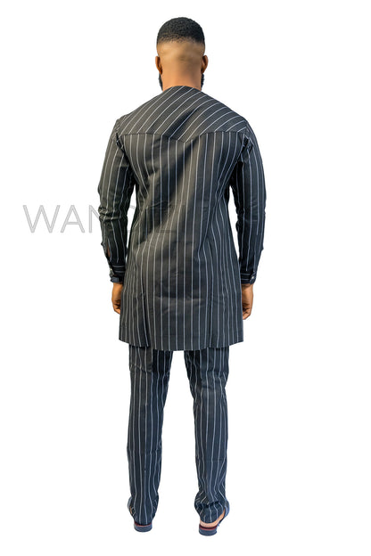 Precision Striped Black and White Suit, 2PC African MenS Clothing, African Wedding Men