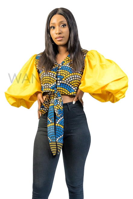 African Print Crop Puff Sleeve Top, Ankara Crop Top, Wax Print Top
