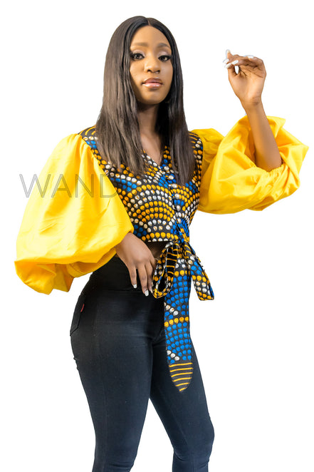 African Print Crop Puff Sleeve Top, Ankara Crop Top, Wax Print Top