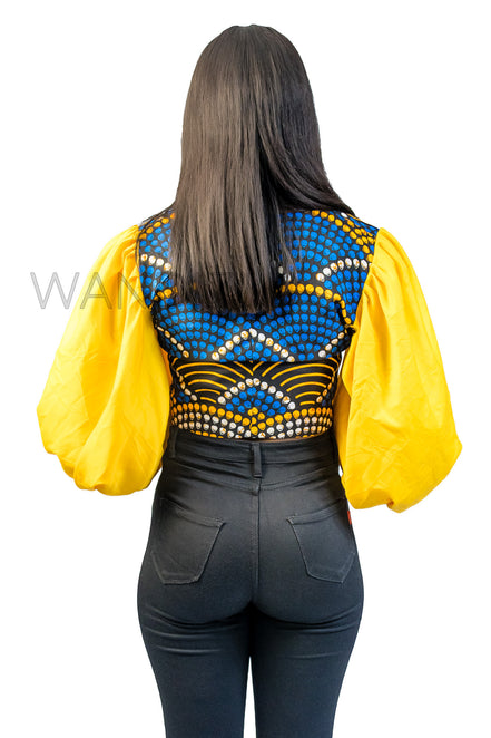 African Print Crop Puff Sleeve Top, Ankara Crop Top, Wax Print Top