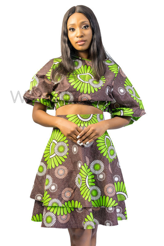 African Print Crop Top & Double Flare Skirt, Ankara 2piece Skirt Set, Wax print Clothing for Women