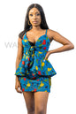 African Print Front Tie Peplum Top & Mini Skirt, Ankara 2piece Skirt, Wax print Clothing for Women