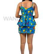African Print Front Tie Peplum Top & Mini Skirt, Ankara 2piece Skirt, Wax print Clothing for Women
