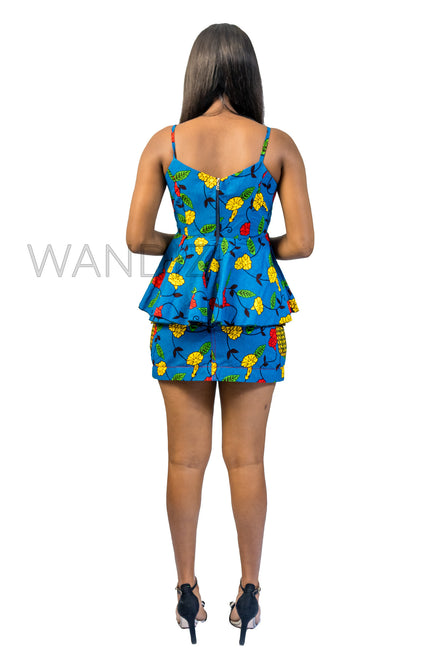 African Print Front Tie Peplum Top & Mini Skirt, Ankara 2piece Skirt, Wax print Clothing for Women
