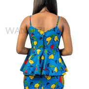 African Print Front Tie Peplum Top & Mini Skirt, Ankara 2piece Skirt, Wax print Clothing for Women
