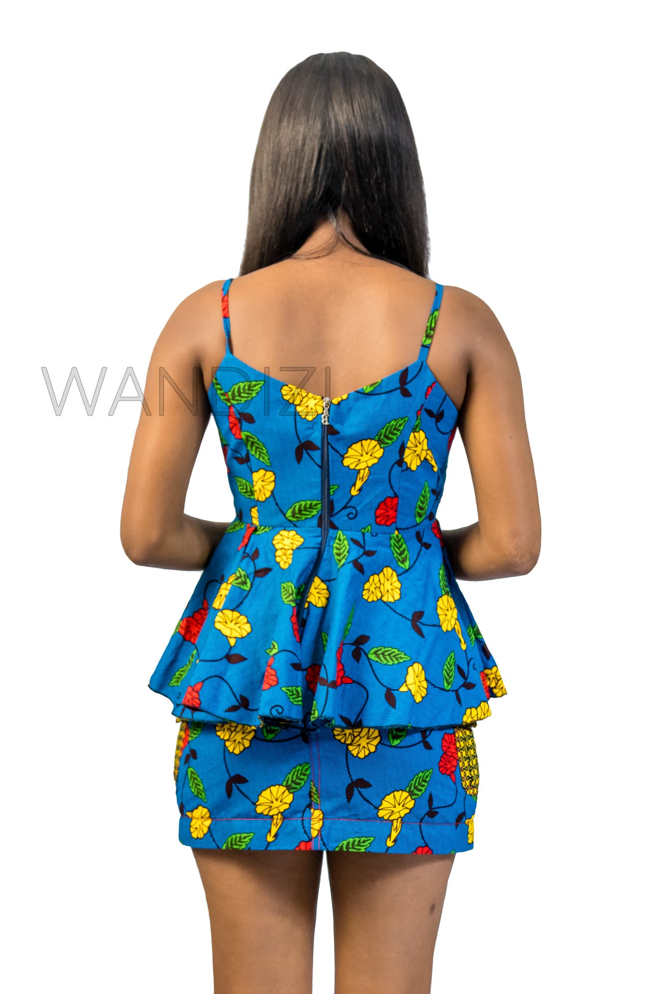 African Print Front Tie Peplum Top & Mini Skirt, Ankara 2piece Skirt, Wax print Clothing for Women